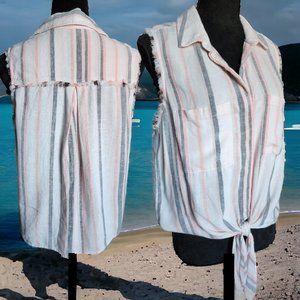 CLOTH & STONE "ANTHROPOLOGIE" Tie Front Raw Hem Sleeveless Size MED